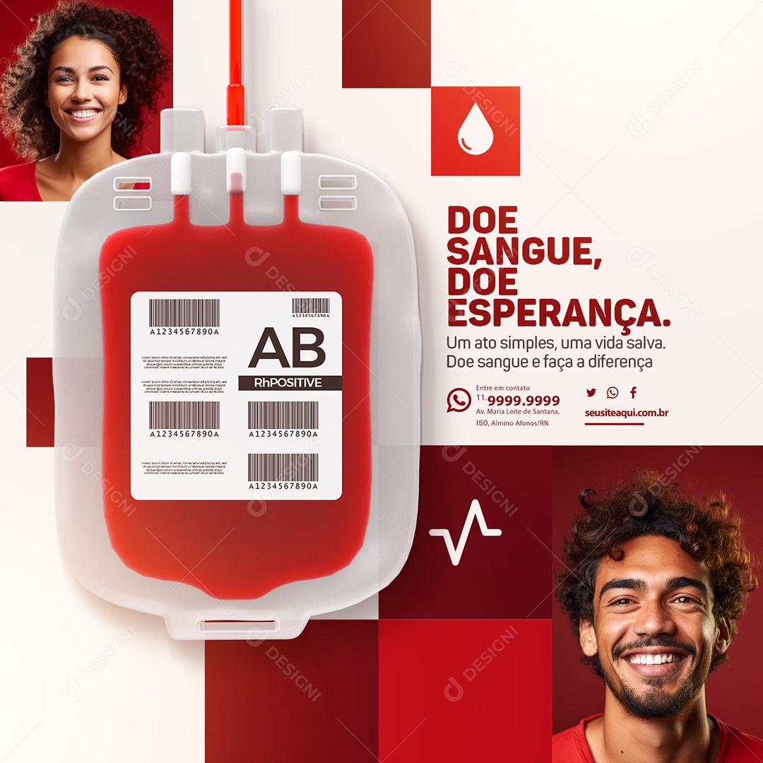 Campanha Publicitaria Doe Sangue Doe Esperança Um Ato Simples Uma Vida Salva Social Media PSD Editável