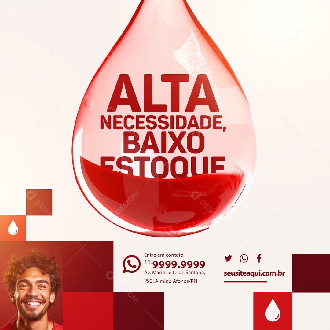 Campanha Publicitaria Doe Sangue Alta Necessidade Baixo Estoque Social Media PSD Editável