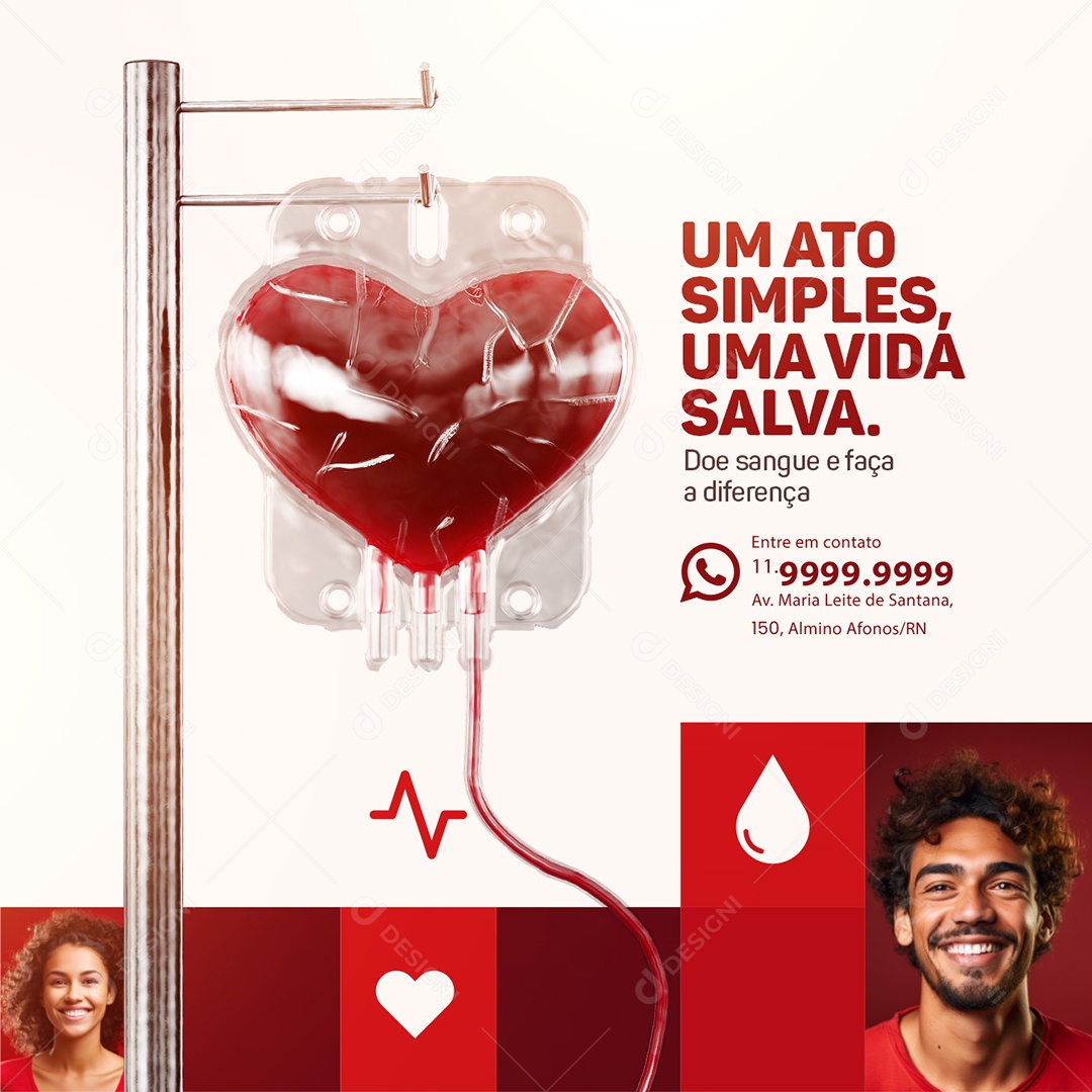 Campanha Publicitaria Doe Sangue Um Ato Simples Uma Vida Salva Social Media PSD Editável