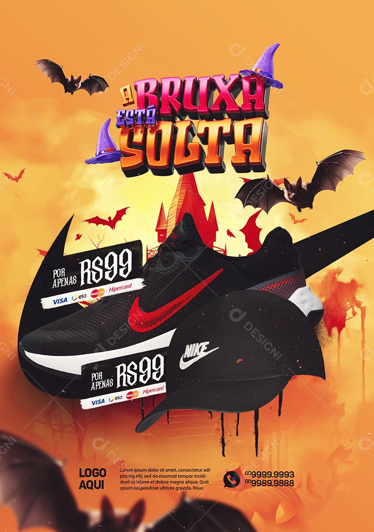 Loja de Tênis Halloween A Bruxa Está Solta Tênis Nike Boné Nike Social Media PSD Editável