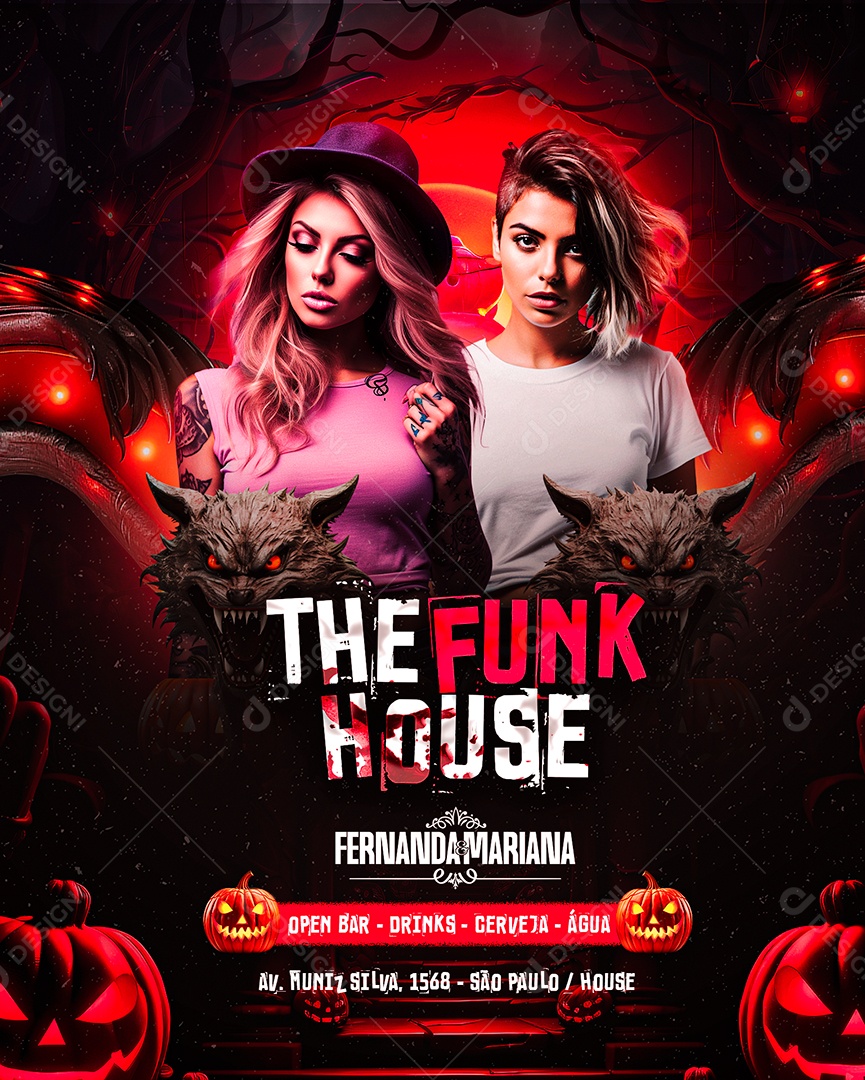 Flyer Halloween The Funk House Fernanda & Mariana Social Media PSD Editável