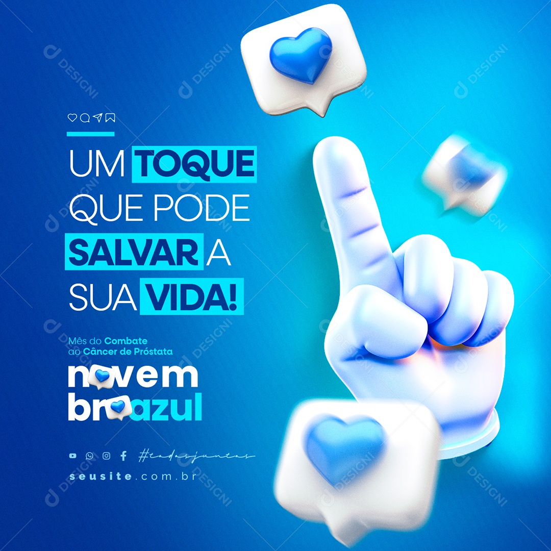 Novembro Azul um toque pode salvar sua Vida Social Media PSD Editável