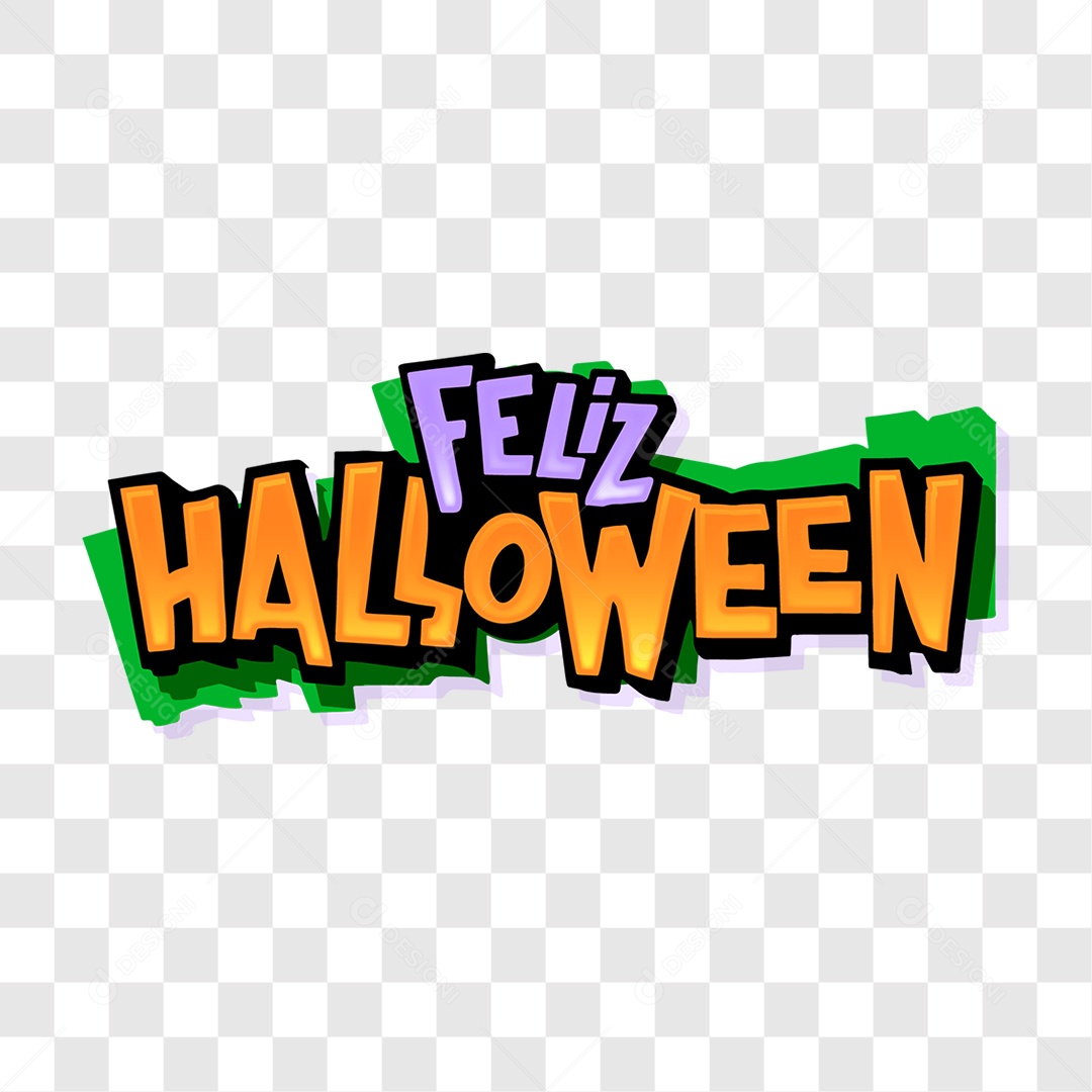 Lettering Feliz Halloween Texto Roxo e Dourado EPS + PNG