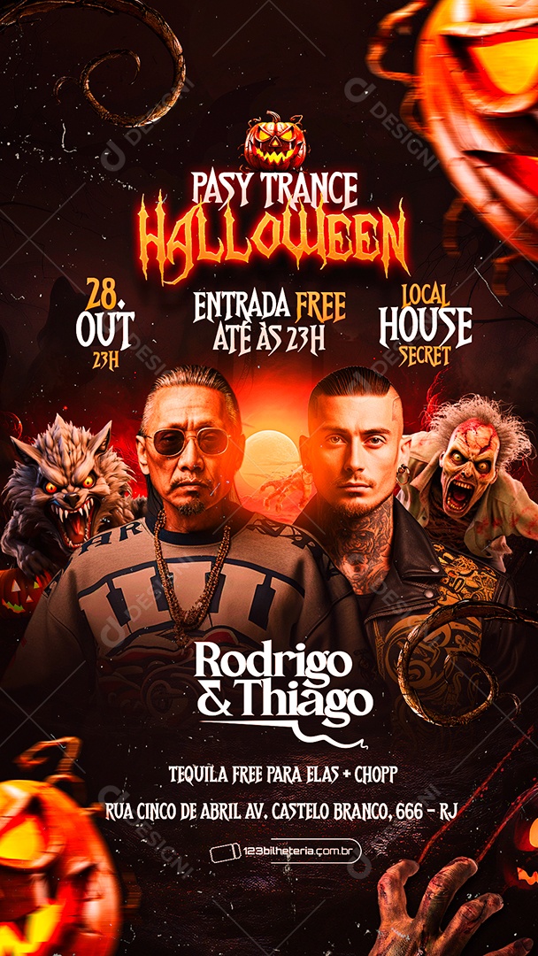 Story Flyer Pasy Trance Halloween Rodrigo & Thiago Social Media PSD Editável