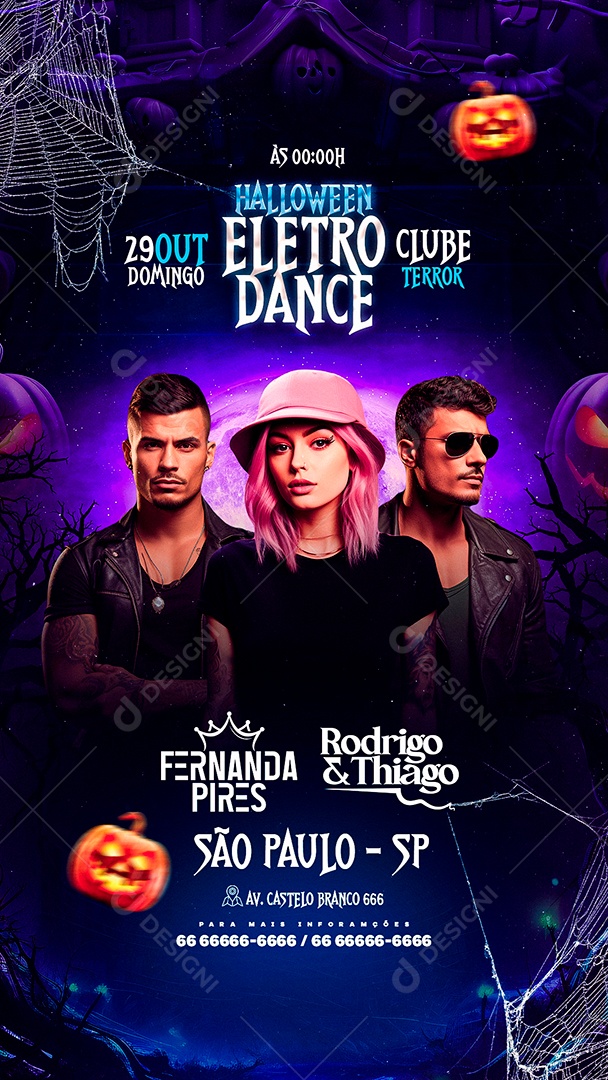 Story Flyer Halloween Eletro Dance Clube Terror Fernanda Pires Rodrigo & Thiago Social Media PSD Editável