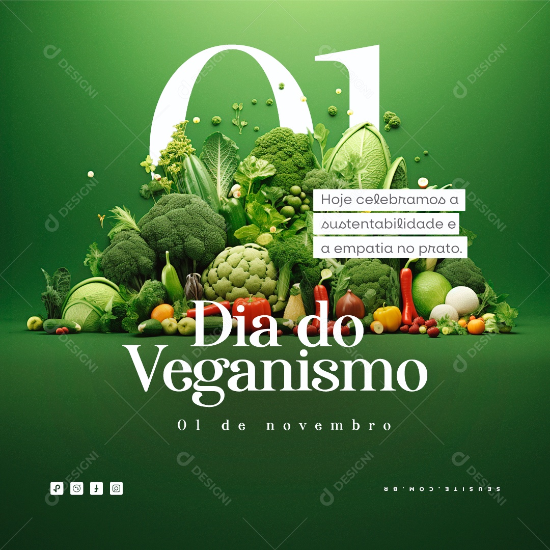 Dia Mundial do Veganismo Hoje Celebremos a Sustentabilidade e a Empatia no Prato Social Media PSD Editável