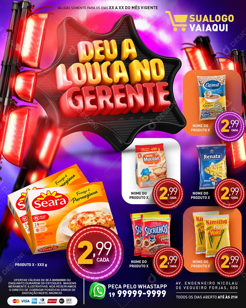 Tabloide Deu a Louca no Gerente Produto Supermercado Social Media PSD Editável