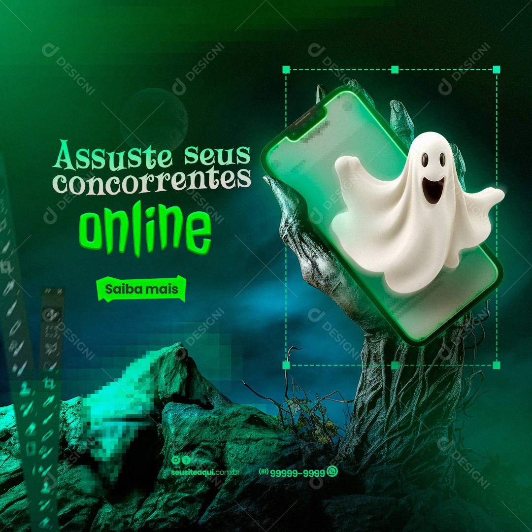 Marketing Digital Halloween Assuste seus Concorrentes Online Social Media PSD Editável