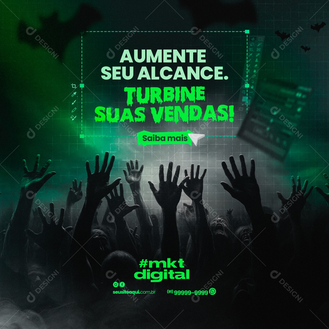 Marketing Digital Halloween Aumente seu Alcance Turbine suas Vendas Social Media PSD Editável