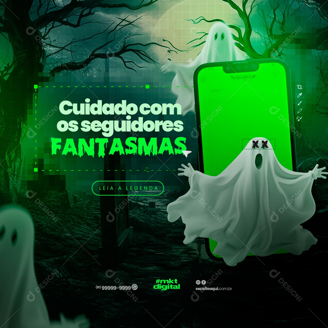 Marketing Digital Halloween Cuidado com Os Seguidores Fantasmas Social Media PSD Editável