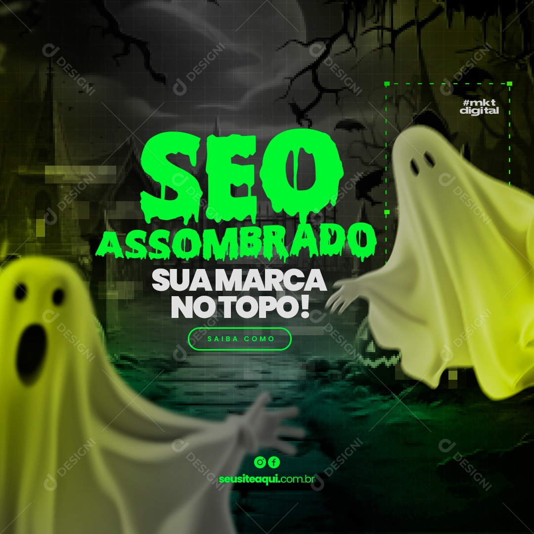 Marketing Digital Halloween Seo Assombrado sua Marca no Topo Social Media PSD Editável