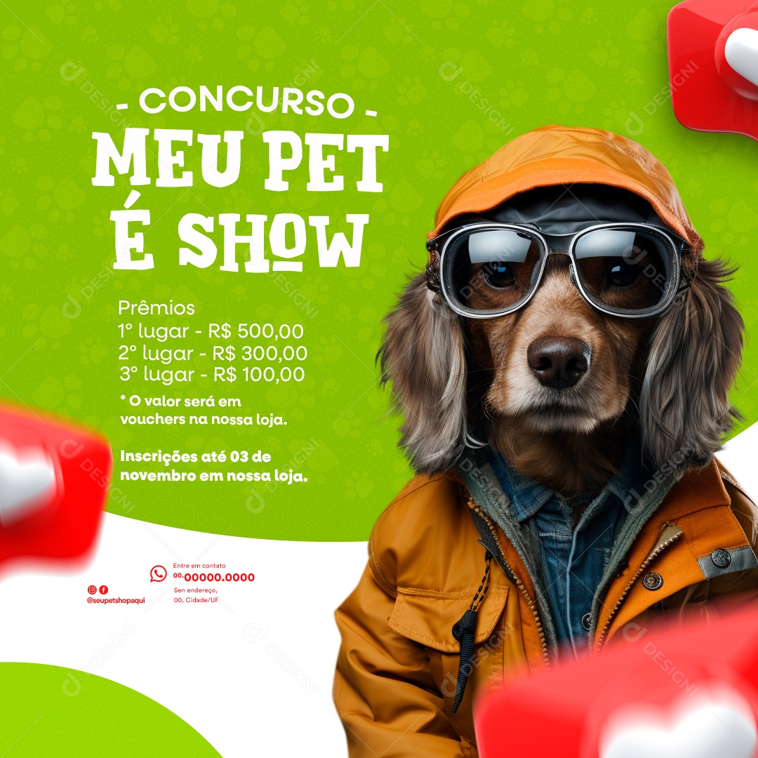 Social Media Concurso Meu Pet é Show Prêmios PSD Editável