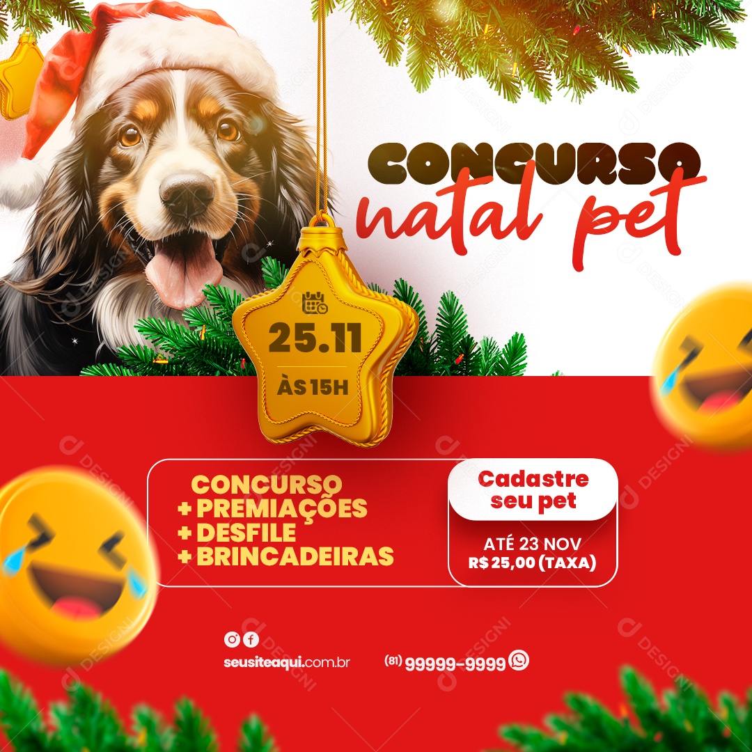 Concurso Natal Pet Cadastre seu Pet Concurso Premiações Desfile Brincadeiras Social Media PSD Editável