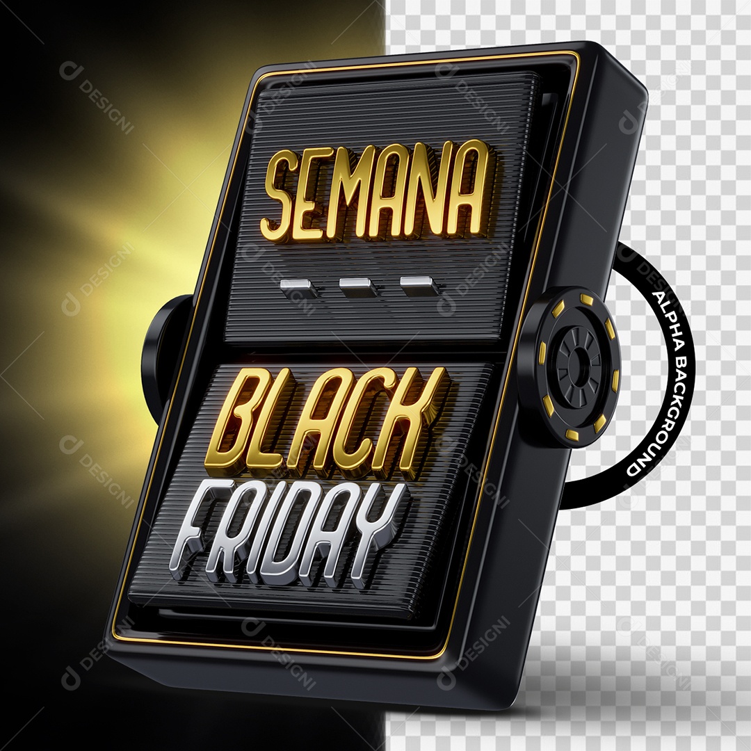 Selo 3D Semana Black Friday Cinza Dourado e Preto para Composição PSD