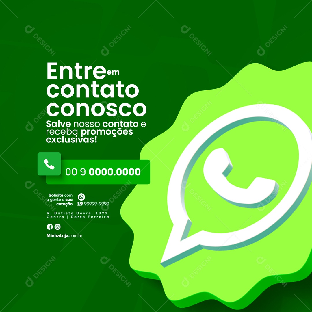 WhatsApp Entre em Contato Conosco Salve nosso Contato e Receba Promoções Exclusivas Lojas Empresas Comércios Social Media PSD Editável