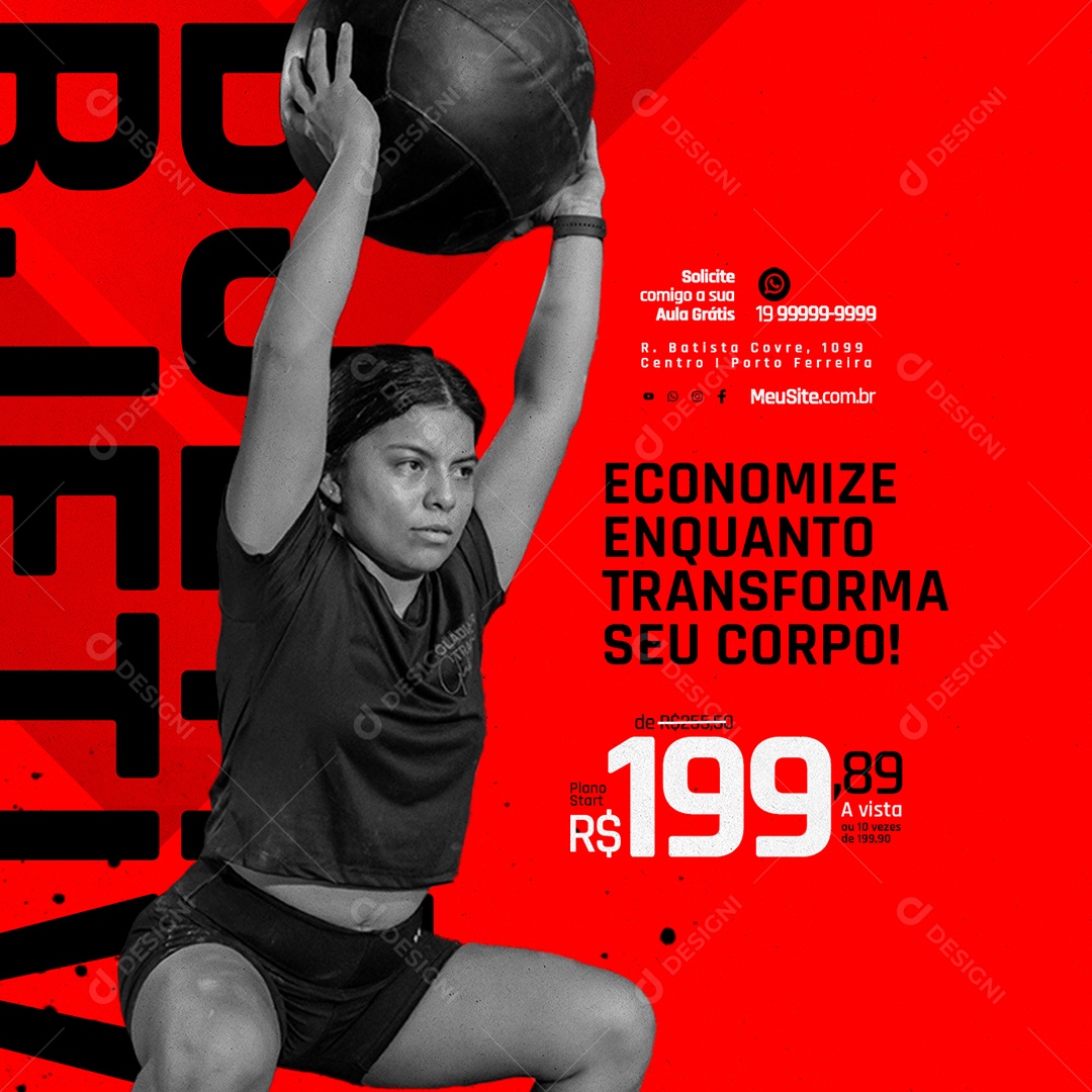 Academia Personal Trainer Economize Enquanto Transforma seu Corpo Social Media PSD Editável