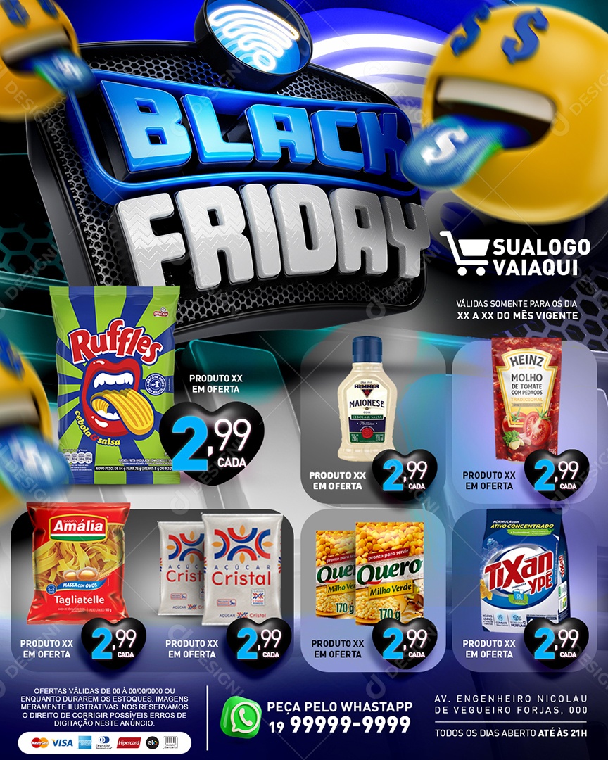 Tabloide Black Friday Supermercado Maionese Açúcar Cristal Sabão em Pó Social Media PSD Editável