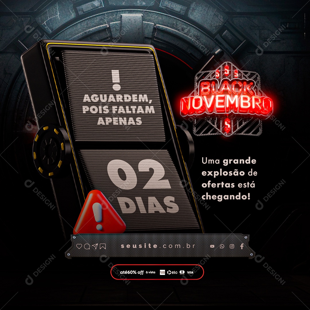 Black Novembro Loja de Eletrônicos Aguardem pois Faltam Apenas 02 Dias Black Friday Social Media PSD Editável