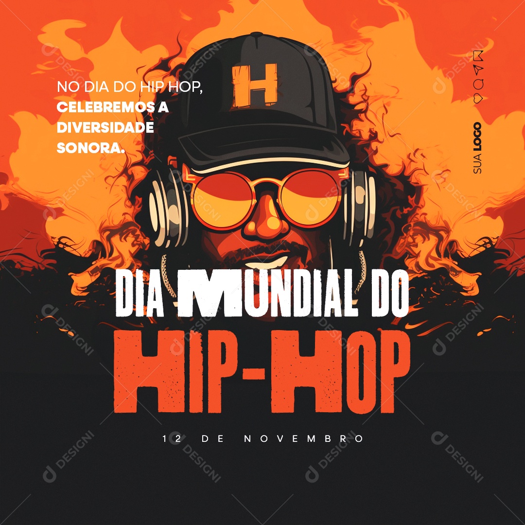 Dia Mundial do Hip Hop Celebremos aa Diversidade Sonora Social Media PSD Editável