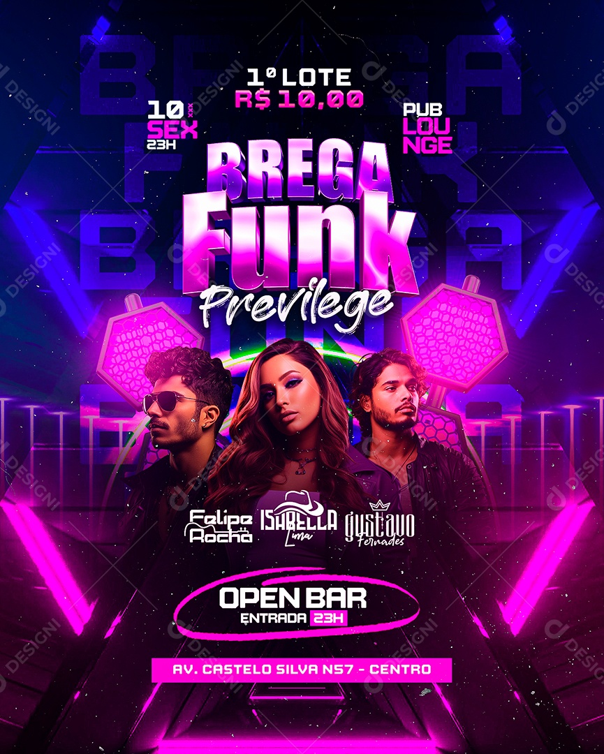 Flyer Brega Funk Previlege Felipe Rocha Isabella Lima Gustavo Fernades Social Media PSD Editável