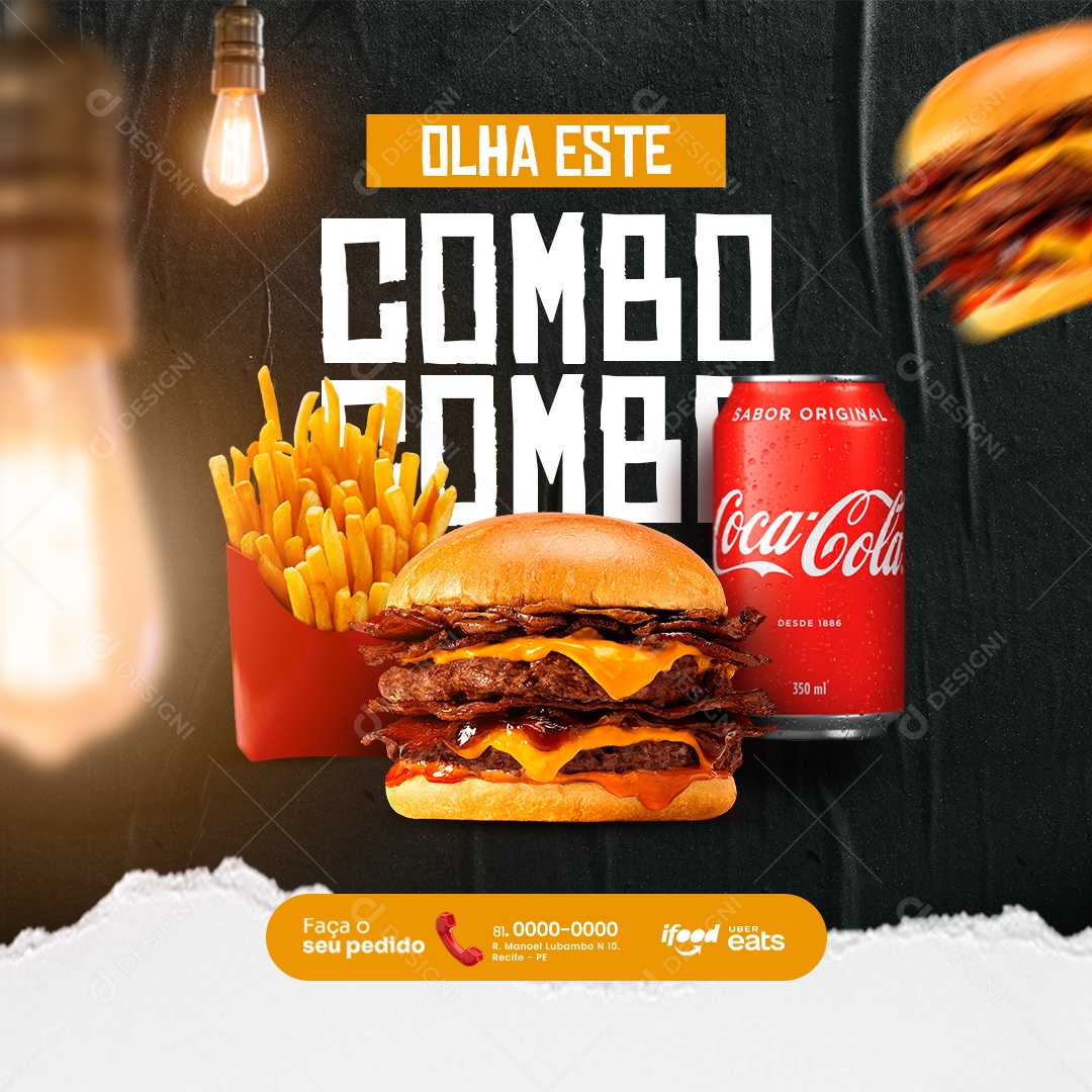 Hamburgueria Olha Este Combo Batata Frita Hambúrguer Coca Cola Social Media PSD Editável