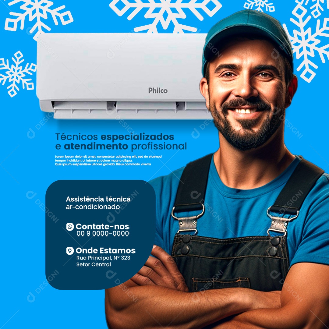 Ar Condicionado Técnicos Especializados e Atendimento Profissional Social Media PSD Editável