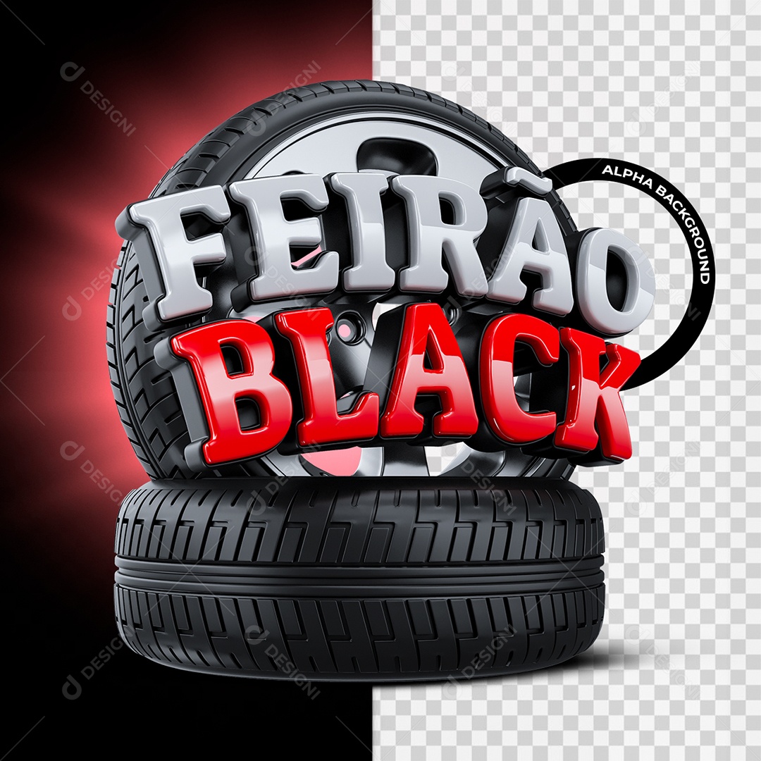 Feirão Black Selo 3D Vermelho e Cinza para Composição PSD