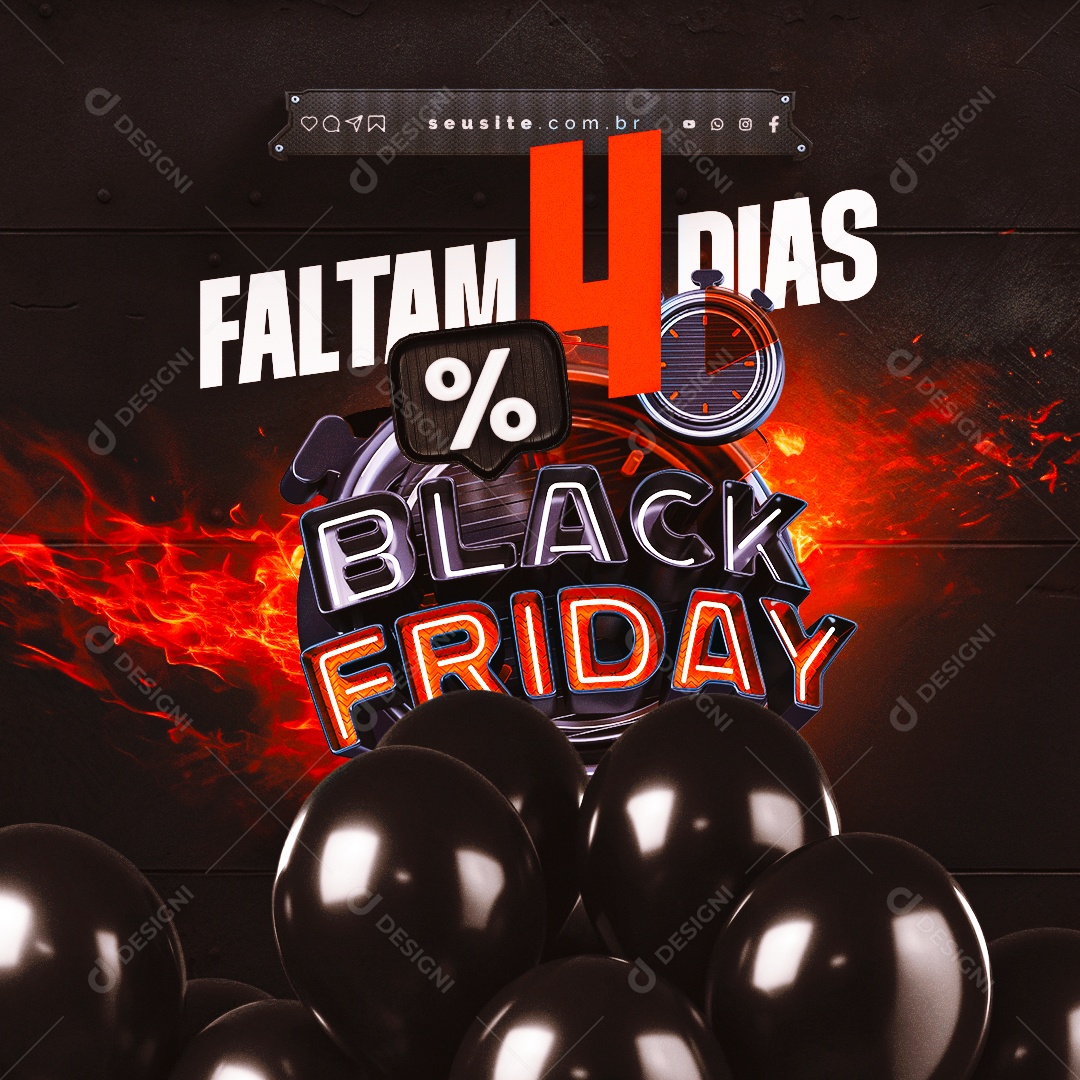 Black Friday Falta 4 Dias Loja Descontos Social Media PSD Editável