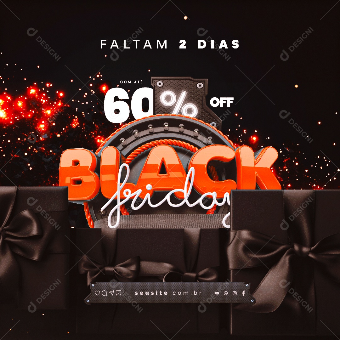 Falta 2 Dias Com Até 60% Off Black Friday Loja Social Media PSD Editável