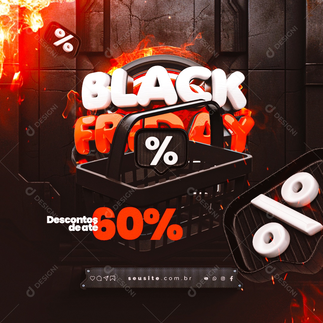 Black Friday Descontos de Até 60% Lojas Social Media PSD Editável