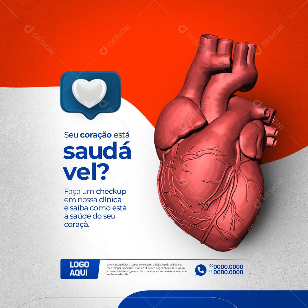 Clínica Médica Seu Coração Está Saudável Faça um Checkup em Nossa Clínica Social Media PSD Editável