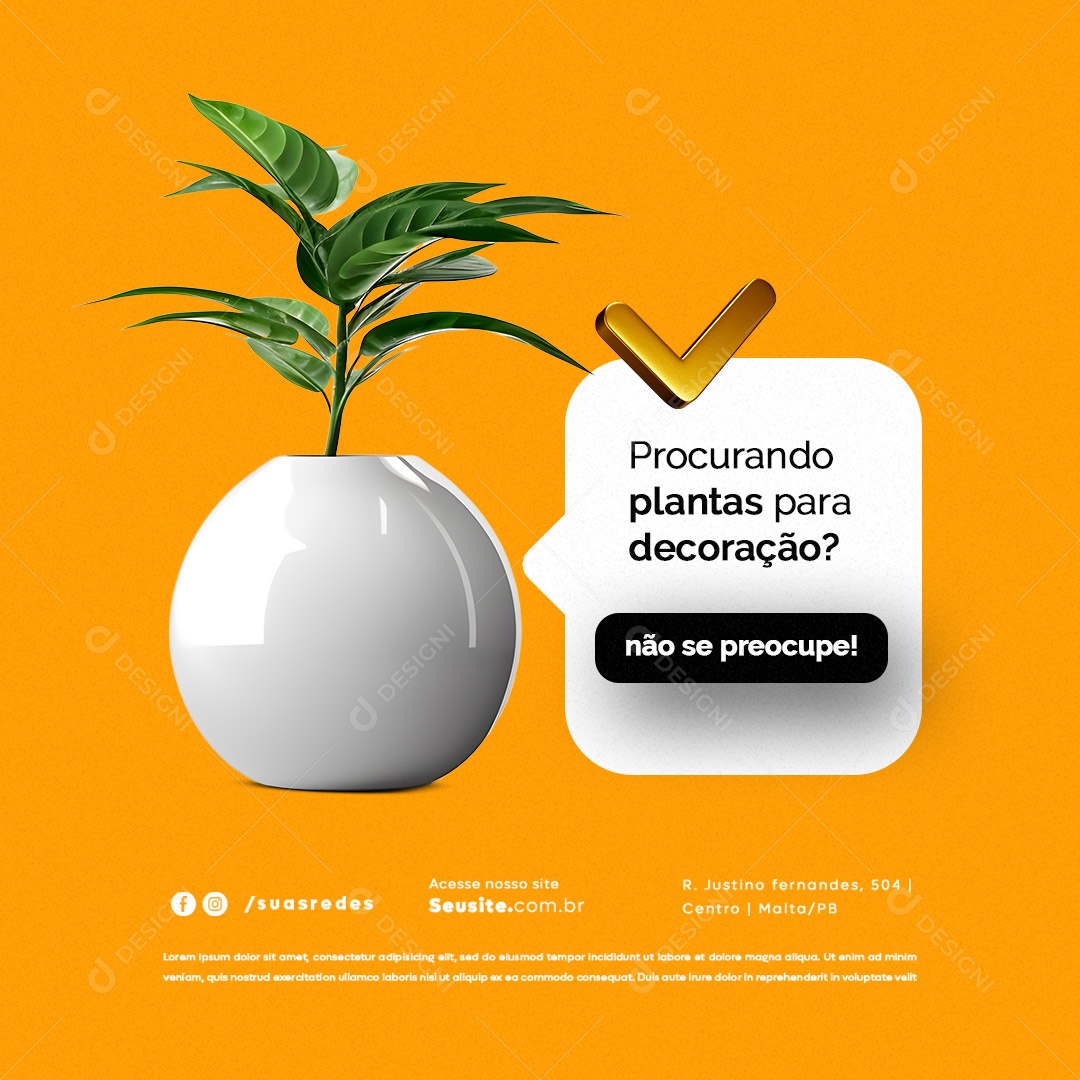 Decoração de Casa Procurando Plantas para Decoração Não se Preocupe Social Media PSD Editável