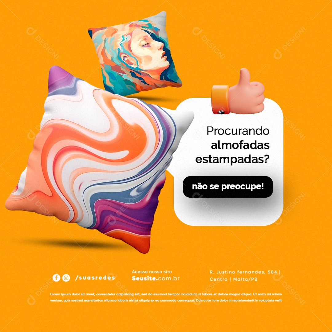 Decoração de Casa Procurando Almofadas Estampadas Não se Preocupe Social Media PSD Editável