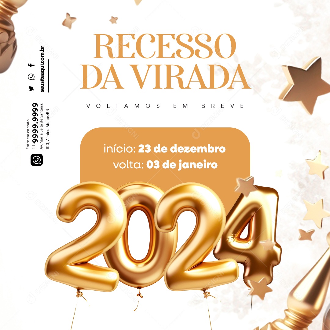 Recesso Da Virada Voltamos em Breve Empresa Lojas Comércios Supermercado Social Media PSD Editável