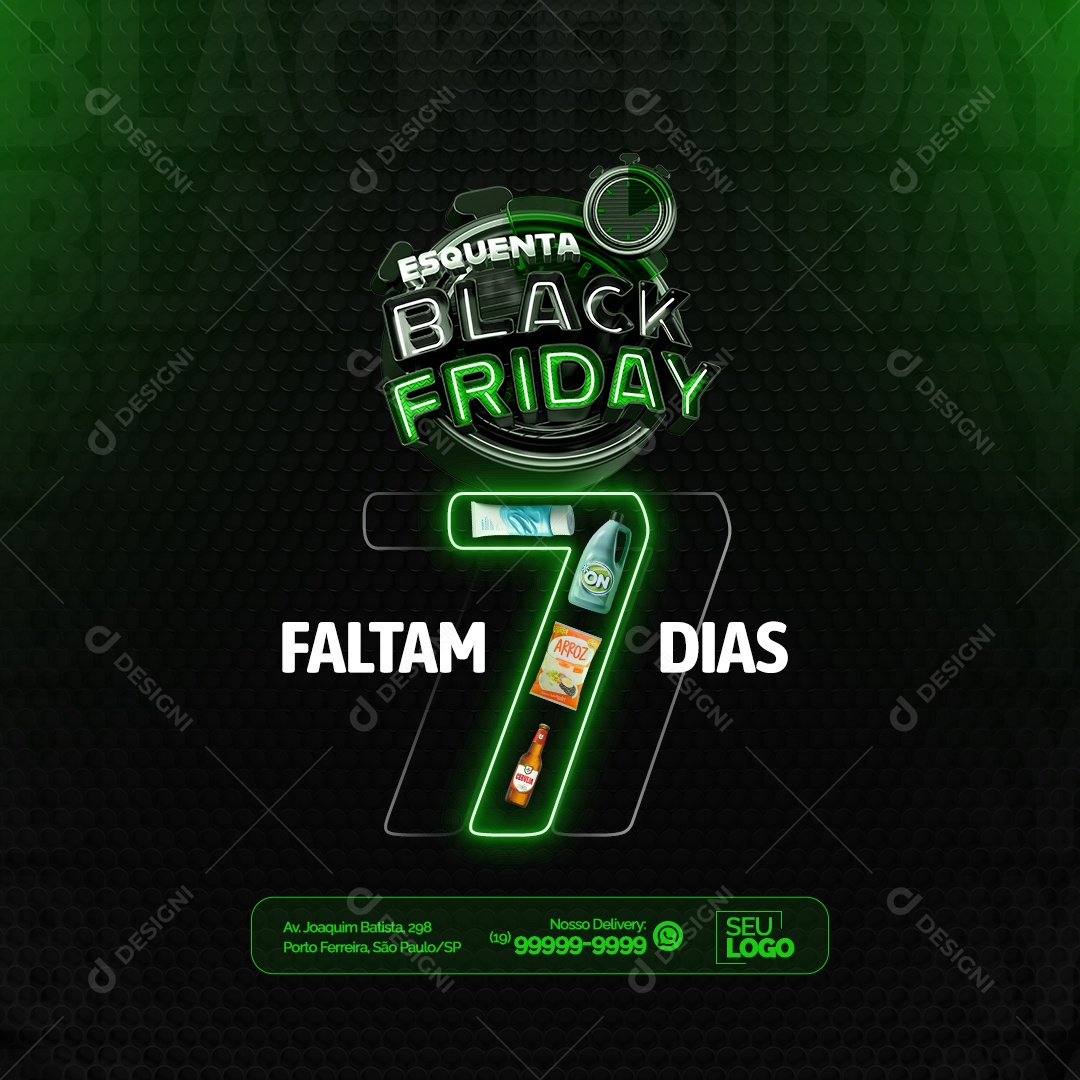 Esquenta Black Friday Supermercado Faltam 7 Dias Social Media PSD Editável