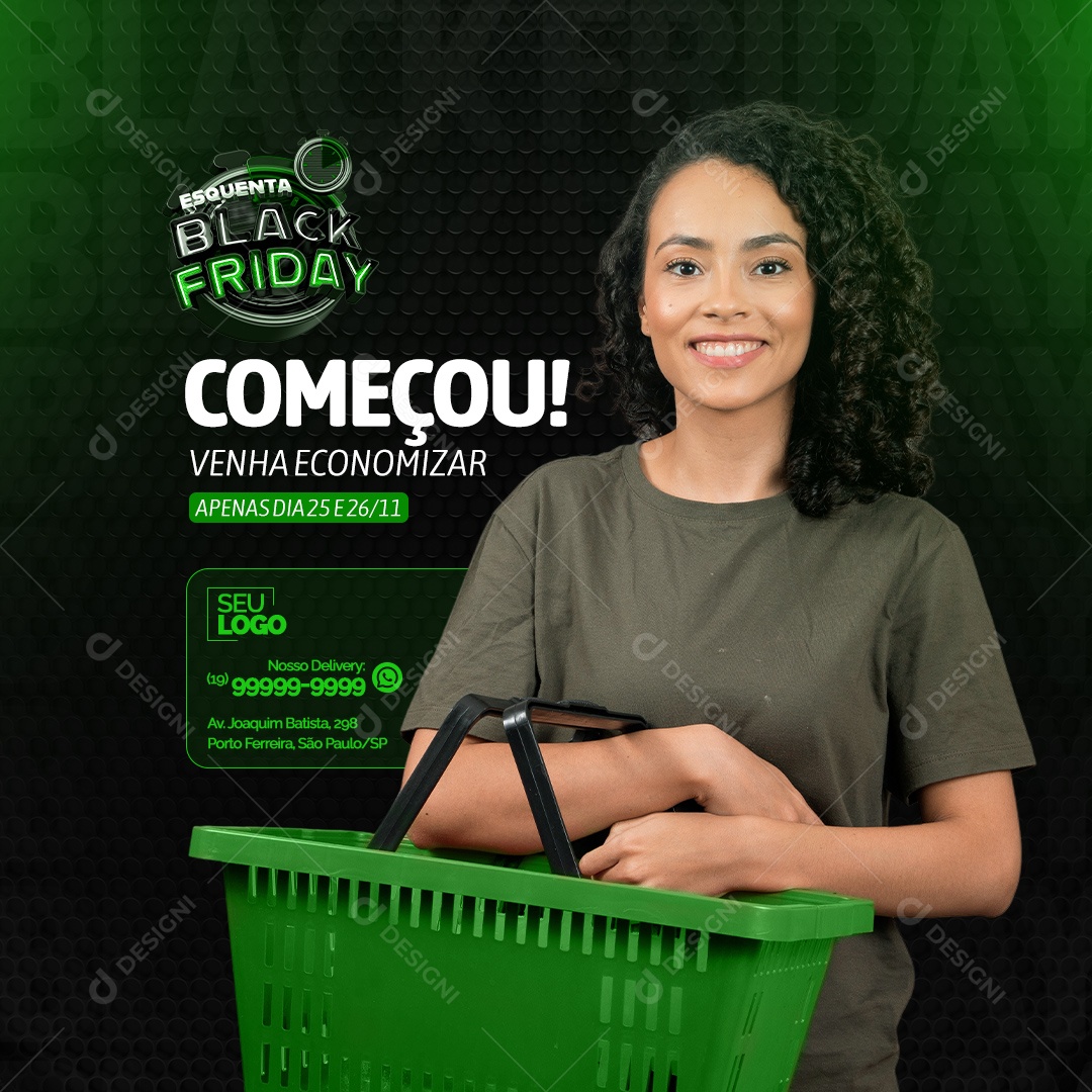 Esquenta Black Friday Supermercado Começou venha Economizar Social Media PSD Editável