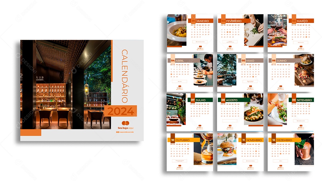 Modelo de Calendário Restaurante 2024 PSD Editável