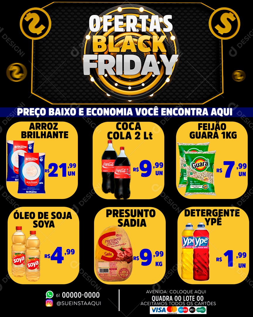 Encarte Ofertas Black Friday Supermercado Social Media PSD Editável