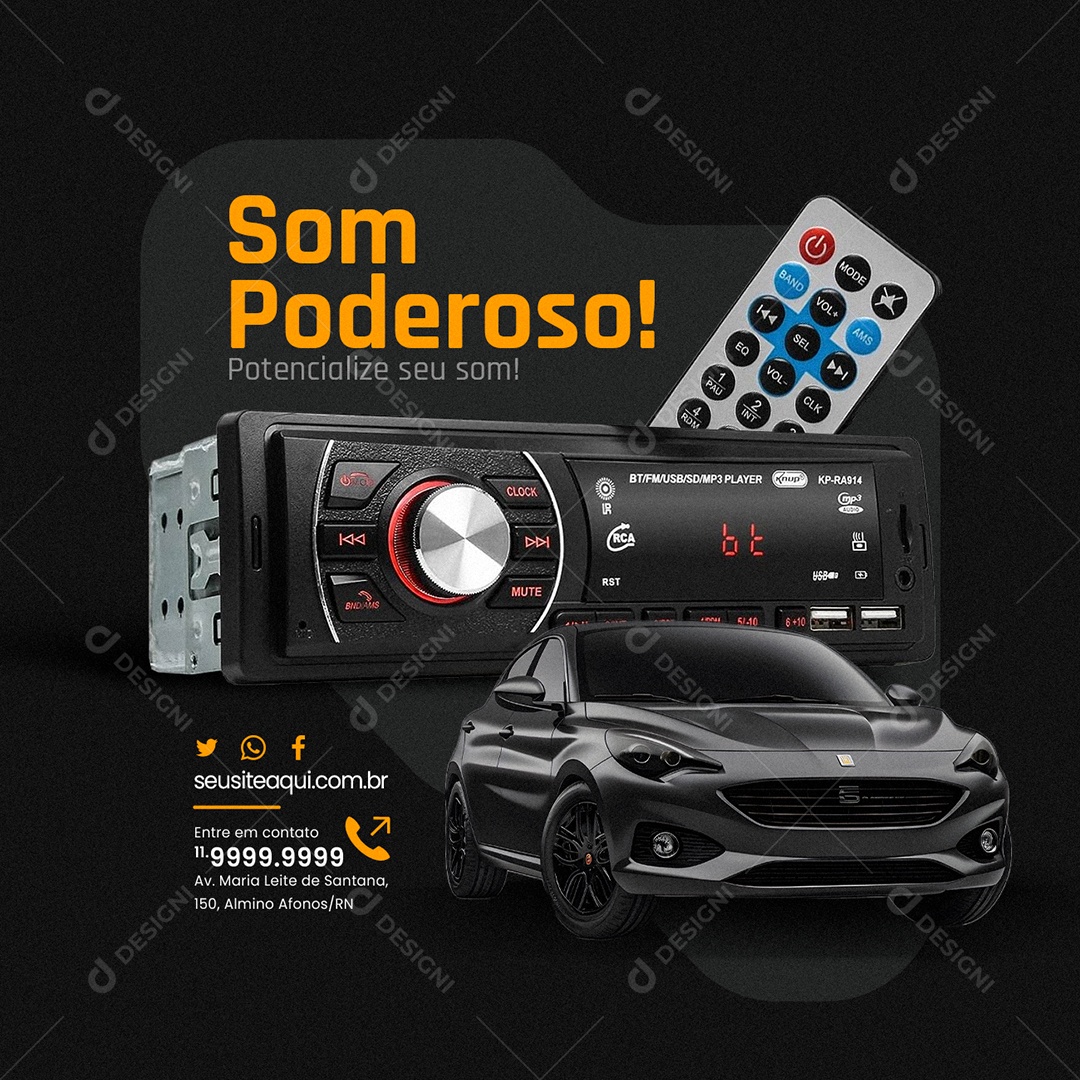 Automotivo Som Poderoso Personalize seu Som Multimídia Controle Social Media PSD Editável