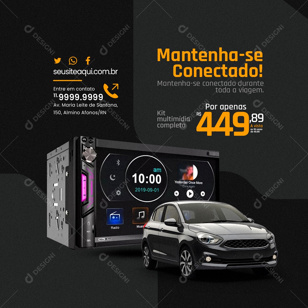 Automotivo Matenha se Conectado Durante Toda a Viagem Kit Multimídia Completo Social Media PSD Editável