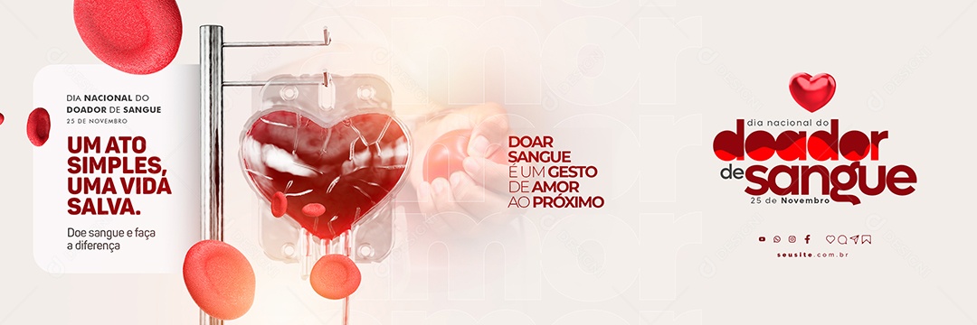 Carrossel Dia Nacional do Doador de Sangue Um Ato Simples Uma Vida Salva Social Media PSD Editável