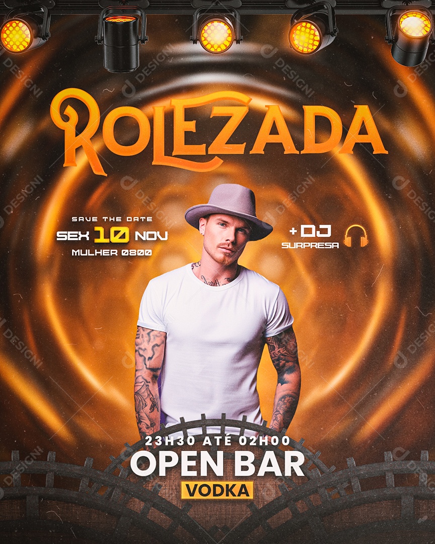 Rolled Flyer Open Bar DJ Surprise Social Media PSD Editable