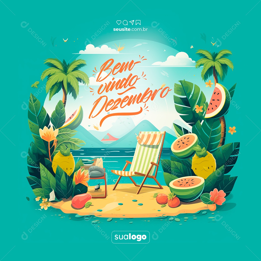 Welcome December Summer Social Media PSD Editable