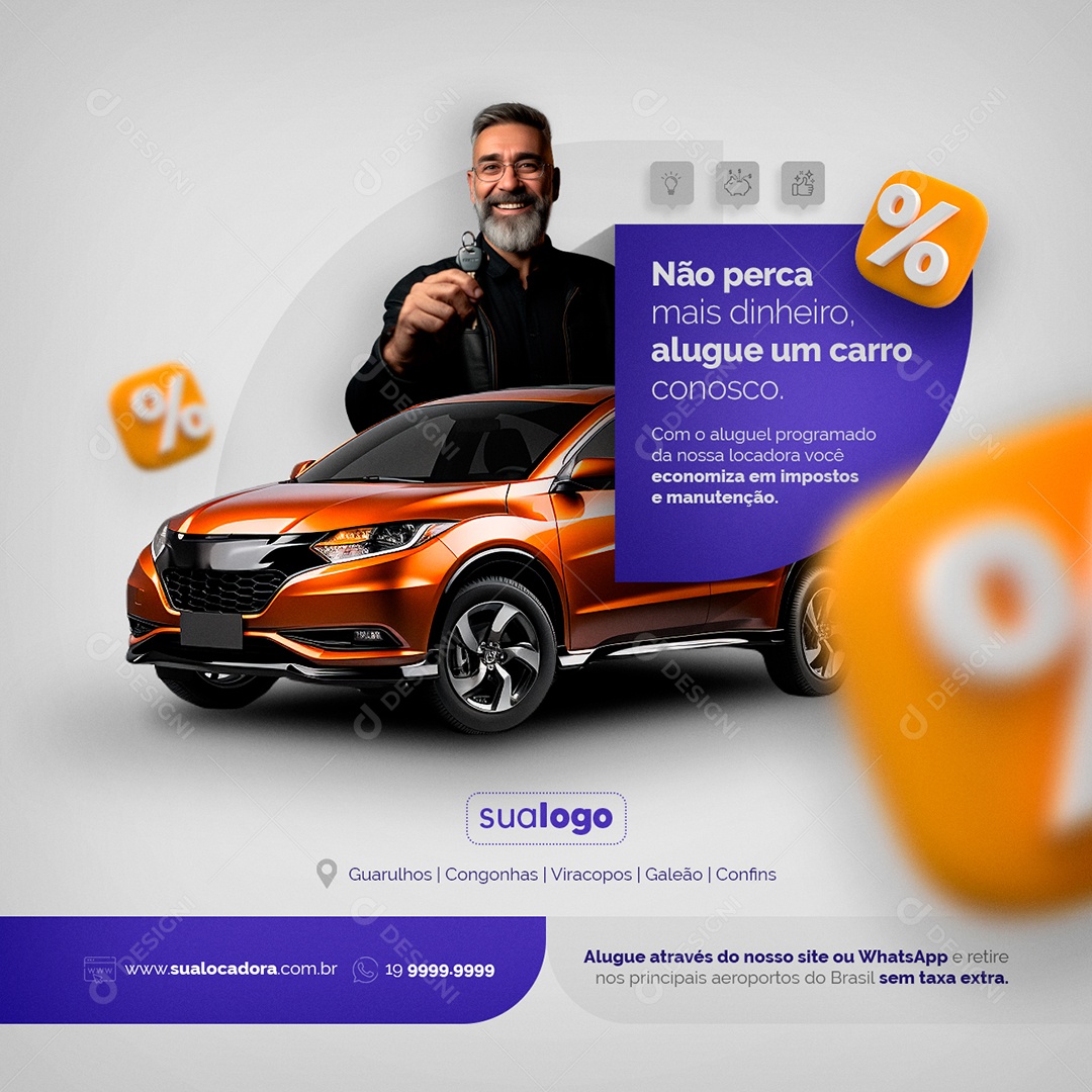 Locadora de Carros Não Perca Mais Dinheiro Alugue um Carro Conosco Social Media PSD Editável