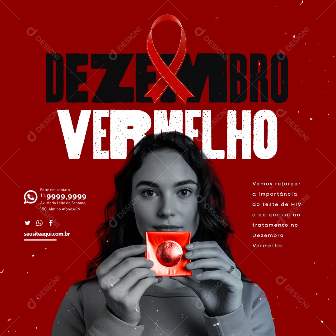 Dezembro Vermelho Vamos Reforçar a Importância do Teste de HIV e do Acesso ao Tratamento Social Media PSD Editável