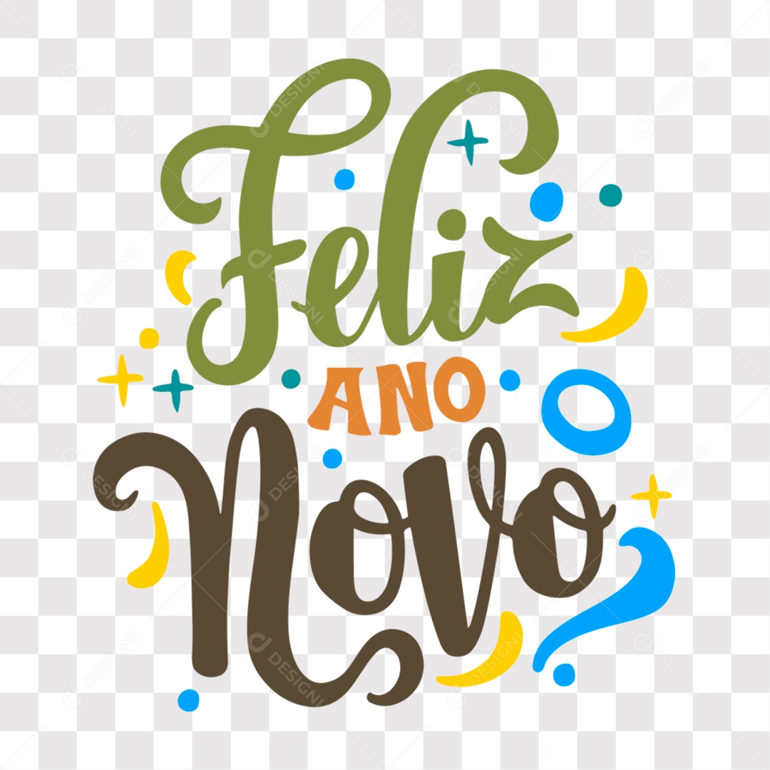 Lettering Feliz Ano Novo Texto Verde Laranja EPS + PNG