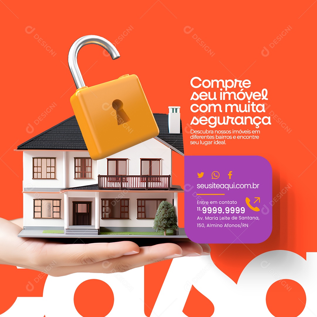 Imobiliária Compre seu Imóvel com Muita Segurança Social Media PSD Editável