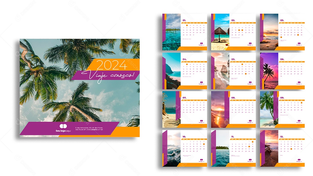 Modelo de Calendário Turismo 2024 PSD Editável