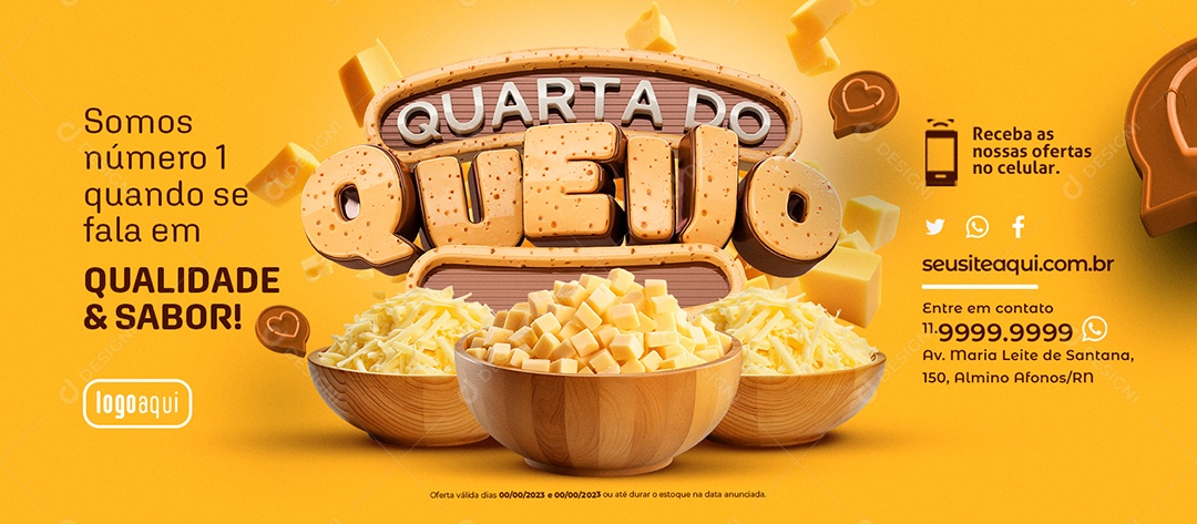 Social Media Banner Quarta Do Queijo Somos Número  Quando se Fala em Qualidade & Sabor Supermercado PSD Editável