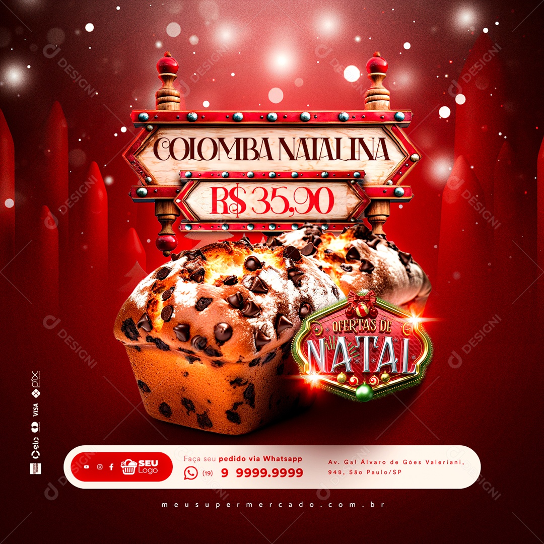 Supermercado Feliz Natal Colomba Natalina Ofertas de Natal Social Media PSD Editável